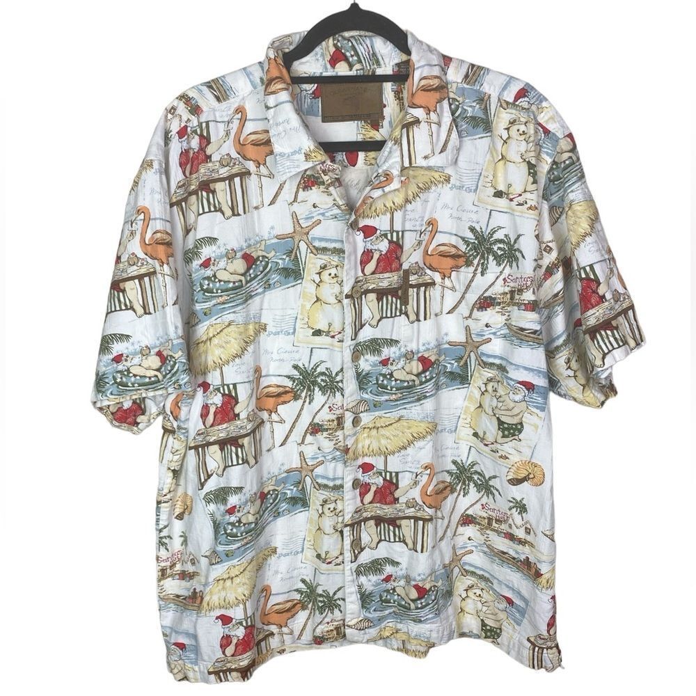 Clearwater Men’s Sz XL Hawaiian Christmas Santa On The Beach Shirt Vintage